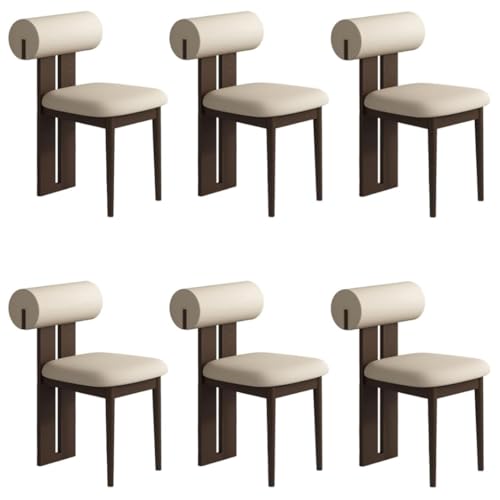 YVYKFZD Esszimmerstühle Set aus Holz, gepolsterte Esszimmerstuhl, Küchenstuhl ohne Armlehnen, einzigartiger Küchenstühle, für Büro, Schlafzimmer, Arbeitszimmer(Light Khaki+Walnut,6PCS) von YVYKFZD
