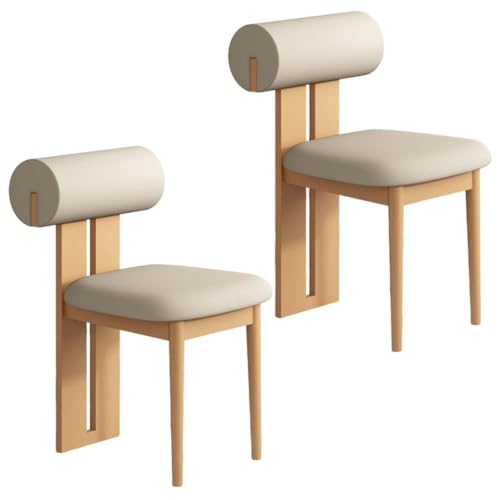 YVYKFZD Esszimmerstühle Set aus Holz, gepolsterte Esszimmerstuhl, Küchenstuhl ohne Armlehnen, einzigartiger Küchenstühle, für Büro, Schlafzimmer, Arbeitszimmer(Light Khaki+Wood,2PCS) von YVYKFZD