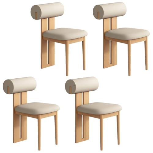 YVYKFZD Esszimmerstühle Set aus Holz, gepolsterte Esszimmerstuhl, Küchenstuhl ohne Armlehnen, einzigartiger Küchenstühle, für Büro, Schlafzimmer, Arbeitszimmer(Light Khaki+Wood,4PCS) von YVYKFZD