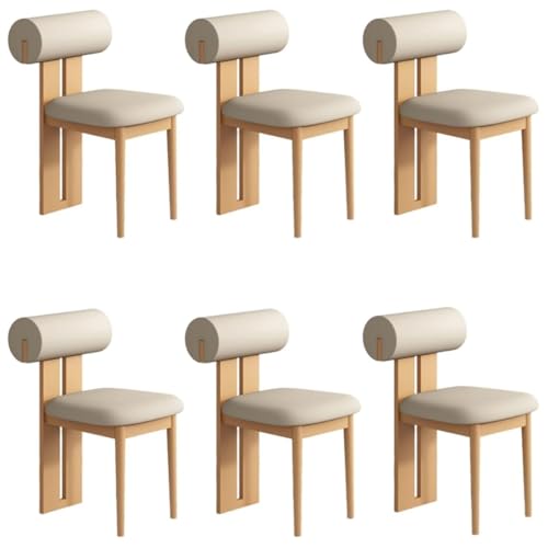 YVYKFZD Esszimmerstühle Set aus Holz, gepolsterte Esszimmerstuhl, Küchenstuhl ohne Armlehnen, einzigartiger Küchenstühle, für Büro, Schlafzimmer, Arbeitszimmer(Light Khaki+Wood,6PCS) von YVYKFZD