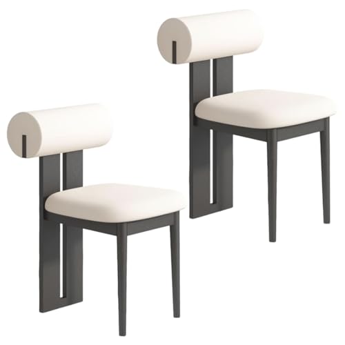 YVYKFZD Esszimmerstühle Set aus Holz, gepolsterte Esszimmerstuhl, Küchenstuhl ohne Armlehnen, einzigartiger Küchenstühle, für Büro, Schlafzimmer, Arbeitszimmer(Off-White+Black,2PCS) von YVYKFZD