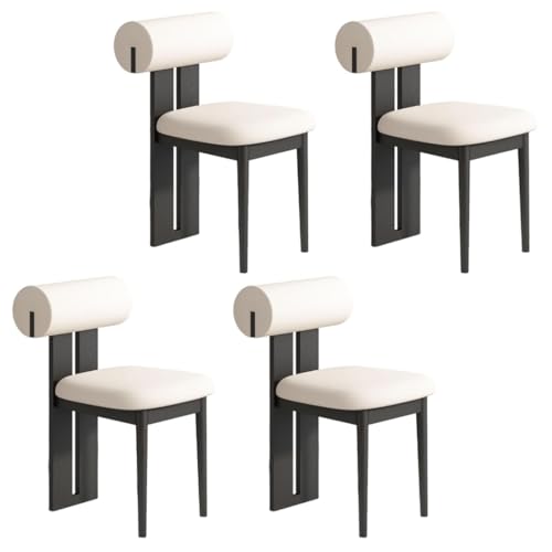 YVYKFZD Esszimmerstühle Set aus Holz, gepolsterte Esszimmerstuhl, Küchenstuhl ohne Armlehnen, einzigartiger Küchenstühle, für Büro, Schlafzimmer, Arbeitszimmer(Off-White+Black,4PCS) von YVYKFZD