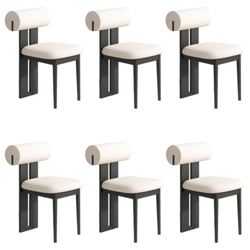 YVYKFZD Esszimmerstühle Set aus Holz, gepolsterte Esszimmerstuhl, Küchenstuhl ohne Armlehnen, einzigartiger Küchenstühle, für Büro, Schlafzimmer, Arbeitszimmer(Off-White+Black,6PCS) von YVYKFZD