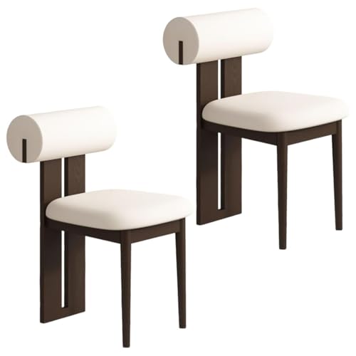 YVYKFZD Esszimmerstühle Set aus Holz, gepolsterte Esszimmerstuhl, Küchenstuhl ohne Armlehnen, einzigartiger Küchenstühle, für Büro, Schlafzimmer, Arbeitszimmer(Off-White+Walnut,2PCS) von YVYKFZD