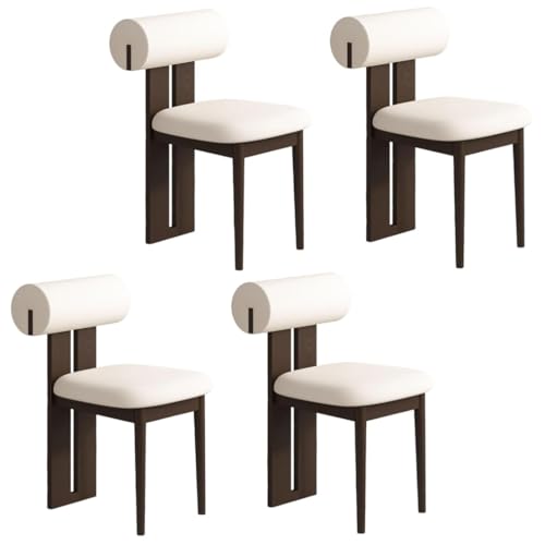 YVYKFZD Esszimmerstühle Set aus Holz, gepolsterte Esszimmerstuhl, Küchenstuhl ohne Armlehnen, einzigartiger Küchenstühle, für Büro, Schlafzimmer, Arbeitszimmer(Off-White+Walnut,4PCS) von YVYKFZD