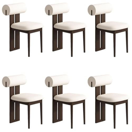 YVYKFZD Esszimmerstühle Set aus Holz, gepolsterte Esszimmerstuhl, Küchenstuhl ohne Armlehnen, einzigartiger Küchenstühle, für Büro, Schlafzimmer, Arbeitszimmer(Off-White+Walnut,6PCS) von YVYKFZD