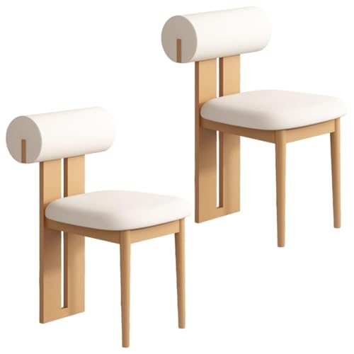 YVYKFZD Esszimmerstühle Set aus Holz, gepolsterte Esszimmerstuhl, Küchenstuhl ohne Armlehnen, einzigartiger Küchenstühle, für Büro, Schlafzimmer, Arbeitszimmer(Off-White+Wood,2PCS) von YVYKFZD