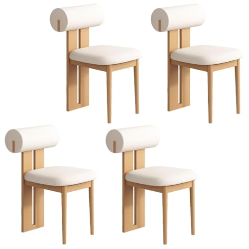 YVYKFZD Esszimmerstühle Set aus Holz, gepolsterte Esszimmerstuhl, Küchenstuhl ohne Armlehnen, einzigartiger Küchenstühle, für Büro, Schlafzimmer, Arbeitszimmer(Off-White+Wood,4PCS) von YVYKFZD