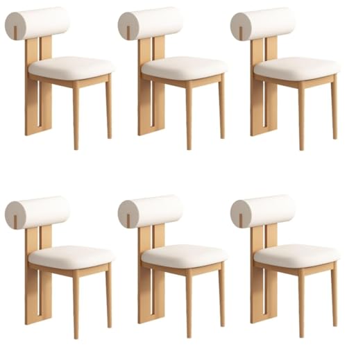 YVYKFZD Esszimmerstühle Set aus Holz, gepolsterte Esszimmerstuhl, Küchenstuhl ohne Armlehnen, einzigartiger Küchenstühle, für Büro, Schlafzimmer, Arbeitszimmer(Off-White+Wood,6PCS) von YVYKFZD
