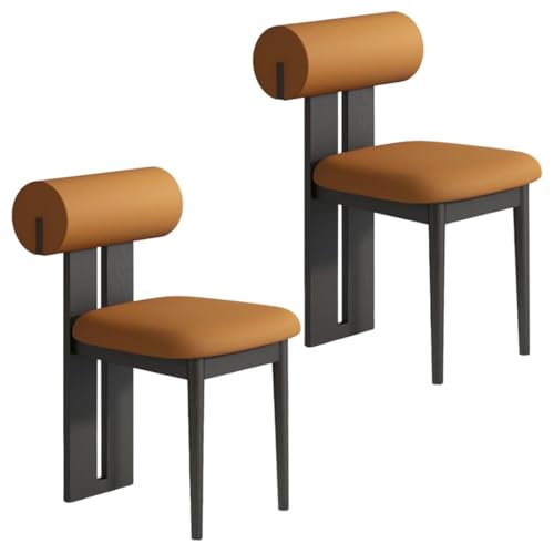 YVYKFZD Esszimmerstühle Set aus Holz, gepolsterte Esszimmerstuhl, Küchenstuhl ohne Armlehnen, einzigartiger Küchenstühle, für Büro, Schlafzimmer, Arbeitszimmer(Orange+Black,2PCS) von YVYKFZD