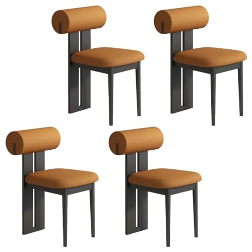 YVYKFZD Esszimmerstühle Set aus Holz, gepolsterte Esszimmerstuhl, Küchenstuhl ohne Armlehnen, einzigartiger Küchenstühle, für Büro, Schlafzimmer, Arbeitszimmer(Orange+Black,4PCS) von YVYKFZD