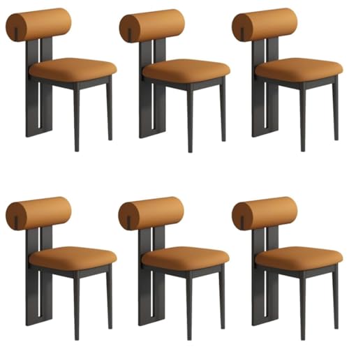 YVYKFZD Esszimmerstühle Set aus Holz, gepolsterte Esszimmerstuhl, Küchenstuhl ohne Armlehnen, einzigartiger Küchenstühle, für Büro, Schlafzimmer, Arbeitszimmer(Orange+Black,6PCS) von YVYKFZD