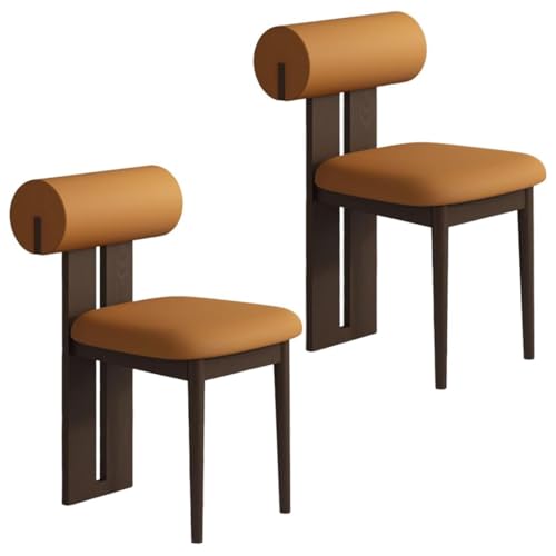 YVYKFZD Esszimmerstühle Set aus Holz, gepolsterte Esszimmerstuhl, Küchenstuhl ohne Armlehnen, einzigartiger Küchenstühle, für Büro, Schlafzimmer, Arbeitszimmer(Orange+Walnut,2PCS) von YVYKFZD