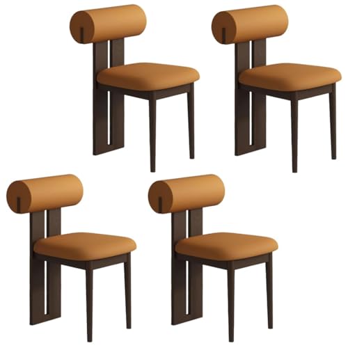 YVYKFZD Esszimmerstühle Set aus Holz, gepolsterte Esszimmerstuhl, Küchenstuhl ohne Armlehnen, einzigartiger Küchenstühle, für Büro, Schlafzimmer, Arbeitszimmer(Orange+Walnut,4PCS) von YVYKFZD