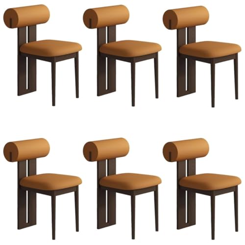 YVYKFZD Esszimmerstühle Set aus Holz, gepolsterte Esszimmerstuhl, Küchenstuhl ohne Armlehnen, einzigartiger Küchenstühle, für Büro, Schlafzimmer, Arbeitszimmer(Orange+Walnut,6PCS) von YVYKFZD