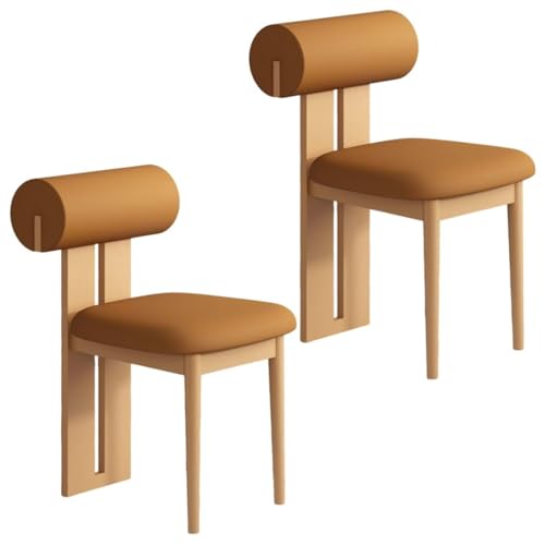 YVYKFZD Esszimmerstühle Set aus Holz, gepolsterte Esszimmerstuhl, Küchenstuhl ohne Armlehnen, einzigartiger Küchenstühle, für Büro, Schlafzimmer, Arbeitszimmer(Orange+Wood,2PCS) von YVYKFZD