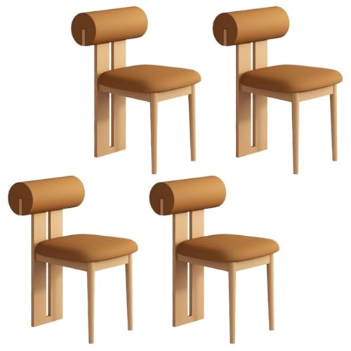 YVYKFZD Esszimmerstühle Set aus Holz, gepolsterte Esszimmerstuhl, Küchenstuhl ohne Armlehnen, einzigartiger Küchenstühle, für Büro, Schlafzimmer, Arbeitszimmer(Orange+Wood,4PCS) von YVYKFZD