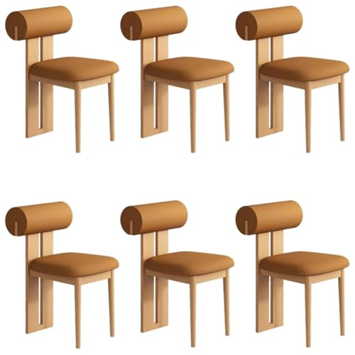 YVYKFZD Esszimmerstühle Set aus Holz, gepolsterte Esszimmerstuhl, Küchenstuhl ohne Armlehnen, einzigartiger Küchenstühle, für Büro, Schlafzimmer, Arbeitszimmer(Orange+Wood,6PCS) von YVYKFZD