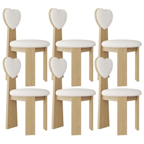 YVYKFZD Esszimmerstühle Set aus Massivholz, gepolsterter Esszimmerstuhl, Küchenstuhl aus Leder, Küchenstühle mit herzförmiger Rückenlehne, für Büro, Restaurant(White+Wood,6PCS) von YVYKFZD