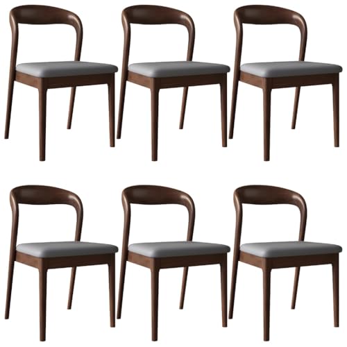 YVYKFZD Esszimmerstühle aus Holz, 2er/4er/6er-Set, Esszimmerstuhl Set ohne Armlehnen, Gepolsterte Küchenstuhl, Küchenstühle mit gebogener Rückenlehne, für Restaurants(Dark Gray+Walnut,6PCS) von YVYKFZD