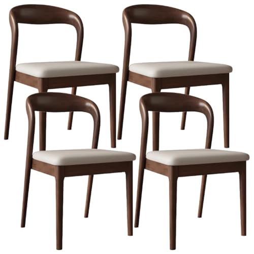 YVYKFZD Esszimmerstühle aus Holz, 2er/4er/6er-Set, Esszimmerstuhl Set ohne Armlehnen, Gepolsterte Küchenstuhl, Küchenstühle mit gebogener Rückenlehne, für Restaurants(Off-White+Walnut,4PCS) von YVYKFZD