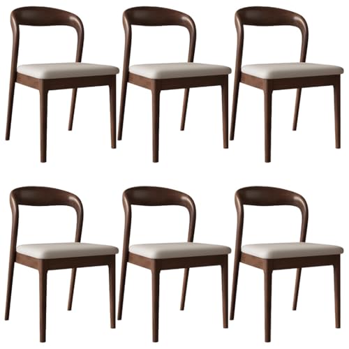 YVYKFZD Esszimmerstühle aus Holz, 2er/4er/6er-Set, Esszimmerstuhl Set ohne Armlehnen, Gepolsterte Küchenstuhl, Küchenstühle mit gebogener Rückenlehne, für Restaurants(Off-White+Walnut,6PCS) von YVYKFZD