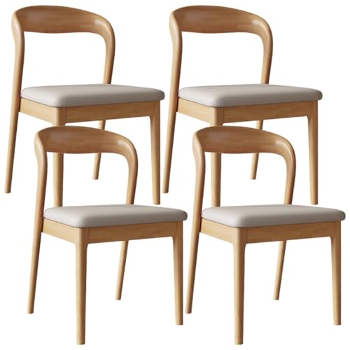 YVYKFZD Esszimmerstühle aus Holz, 2er/4er/6er-Set, Esszimmerstuhl Set ohne Armlehnen, Gepolsterte Küchenstuhl, Küchenstühle mit gebogener Rückenlehne, für Restaurants(Off-White+Wood,4PCS) von YVYKFZD