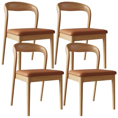 YVYKFZD Esszimmerstühle aus Holz, 2er/4er/6er-Set, Esszimmerstuhl Set ohne Armlehnen, Gepolsterte Küchenstuhl, Küchenstühle mit gebogener Rückenlehne, für Restaurants(Orange+Wood,4PCS) von YVYKFZD
