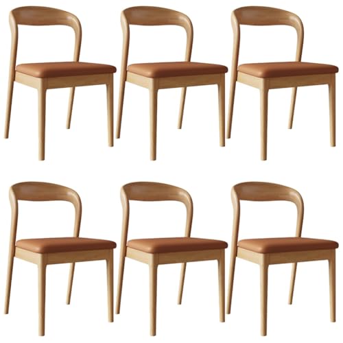 YVYKFZD Esszimmerstühle aus Holz, 2er/4er/6er-Set, Esszimmerstuhl Set ohne Armlehnen, Gepolsterte Küchenstuhl, Küchenstühle mit gebogener Rückenlehne, für Restaurants(Orange+Wood,6PCS) von YVYKFZD