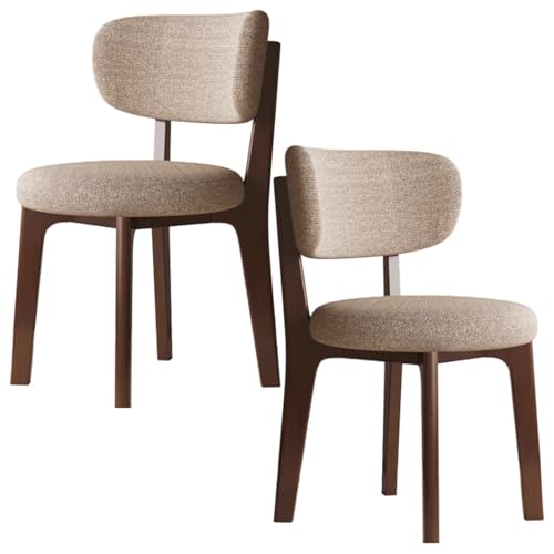 YVYKFZD Esszimmerstühle aus Holz, 2er-/4er-/6er-Set, Esszimmerstuhl ohne Armlehnen, gepolsterte Küchenstuhl, Küchenstühle mit abnehmbarem Sitzkissenbezug aus Stoff(Khaki+Walnut,2PCS) von YVYKFZD