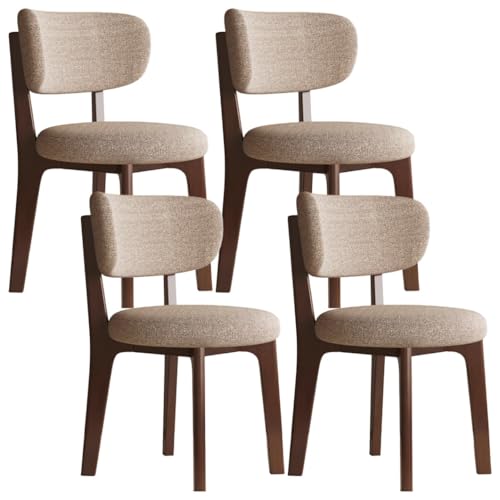 YVYKFZD Esszimmerstühle aus Holz, 2er-/4er-/6er-Set, Esszimmerstuhl ohne Armlehnen, gepolsterte Küchenstuhl, Küchenstühle mit abnehmbarem Sitzkissenbezug aus Stoff(Khaki+Walnut,4PCS) von YVYKFZD