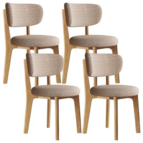YVYKFZD Esszimmerstühle aus Holz, 2er-/4er-/6er-Set, Esszimmerstuhl ohne Armlehnen, gepolsterte Küchenstuhl, Küchenstühle mit abnehmbarem Sitzkissenbezug aus Stoff(Khaki+Wood,4PCS) von YVYKFZD