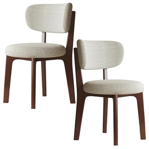 YVYKFZD Esszimmerstühle aus Holz, 2er-/4er-/6er-Set, Esszimmerstuhl ohne Armlehnen, gepolsterte Küchenstuhl, Küchenstühle mit abnehmbarem Sitzkissenbezug aus Stoff(Off-White+Walnut,2PCS) von YVYKFZD