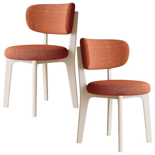 YVYKFZD Esszimmerstühle aus Holz, 2er-/4er-/6er-Set, Esszimmerstuhl ohne Armlehnen, gepolsterte Küchenstuhl, Küchenstühle mit abnehmbarem Sitzkissenbezug aus Stoff(Orange+Cream,2PCS) von YVYKFZD