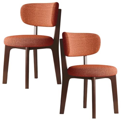 YVYKFZD Esszimmerstühle aus Holz, 2er-/4er-/6er-Set, Esszimmerstuhl ohne Armlehnen, gepolsterte Küchenstuhl, Küchenstühle mit abnehmbarem Sitzkissenbezug aus Stoff(Orange+Walnut,2PCS) von YVYKFZD