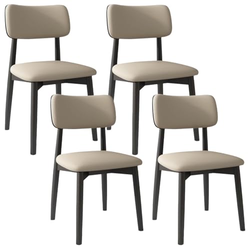 YVYKFZD Esszimmerstühle aus Massivholz, Esszimmerstuhl Set mit gebogener Rückenlehne, Küchenstuhl mit Lederpolster, Küchenstühle ohne Armlehnen, für Schlafzimmerbüros(Light Khaki+Black,4PCS) von YVYKFZD