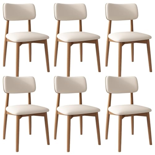 YVYKFZD Esszimmerstühle aus Massivholz, Esszimmerstuhl Set mit gebogener Rückenlehne, Küchenstuhl mit Lederpolster, Küchenstühle ohne Armlehnen, für Schlafzimmerbüros(White+Light Walnut,6PCS) von YVYKFZD