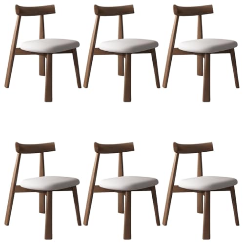 YVYKFZD Esszimmerstühle aus Massivholz, Esszimmerstuhl aus der Mitte des Jahrhunderts, Küchenstuhl ohne Armlehnen, Küchenstühle mit Lederpolsterung, für Studiobüros(Light Gray+Dark Walnut,6PCS) von YVYKFZD
