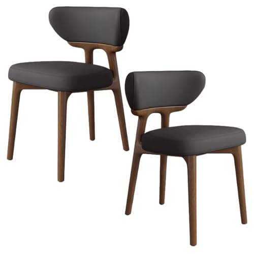 YVYKFZD Esszimmerstühle aus Massivholz, Esszimmerstuhl ohne Armlehnen, Küchenstuhl mit geschwungener Rückenlehne, gepolsterter Küchenstühle aus Leder, für Büros(Black+Walnut,2PCS) von YVYKFZD