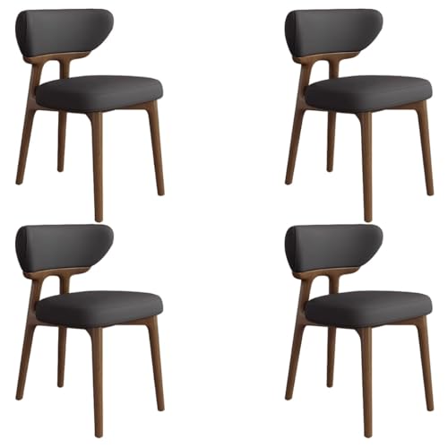 YVYKFZD Esszimmerstühle aus Massivholz, Esszimmerstuhl ohne Armlehnen, Küchenstuhl mit geschwungener Rückenlehne, gepolsterter Küchenstühle aus Leder, für Büros(Black+Walnut,4PCS) von YVYKFZD