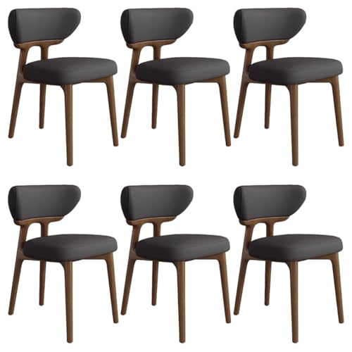 YVYKFZD Esszimmerstühle aus Massivholz, Esszimmerstuhl ohne Armlehnen, Küchenstuhl mit geschwungener Rückenlehne, gepolsterter Küchenstühle aus Leder, für Büros(Black+Walnut,6PCS) von YVYKFZD