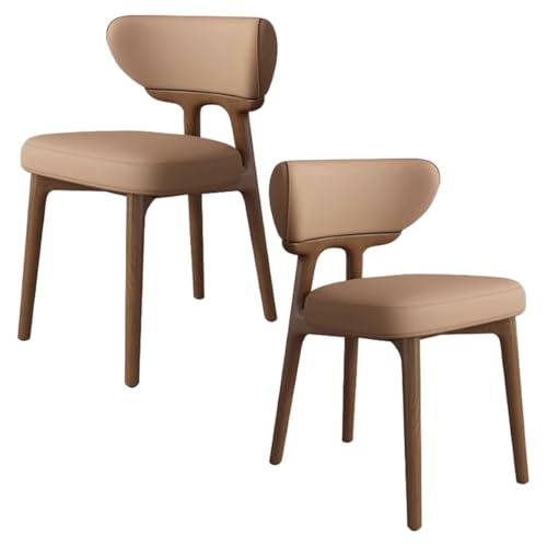 YVYKFZD Esszimmerstühle aus Massivholz, Esszimmerstuhl ohne Armlehnen, Küchenstuhl mit geschwungener Rückenlehne, gepolsterter Küchenstühle aus Leder, für Büros(Brown+Walnut,2PCS) von YVYKFZD
