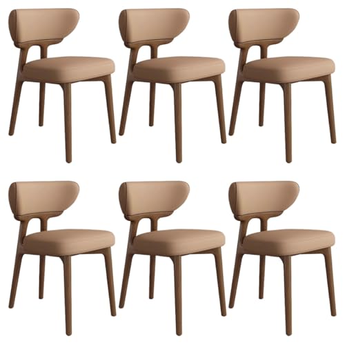 YVYKFZD Esszimmerstühle aus Massivholz, Esszimmerstuhl ohne Armlehnen, Küchenstuhl mit geschwungener Rückenlehne, gepolsterter Küchenstühle aus Leder, für Büros(Brown+Walnut,6PCS) von YVYKFZD