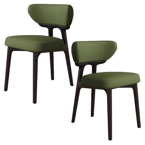YVYKFZD Esszimmerstühle aus Massivholz, Esszimmerstuhl ohne Armlehnen, Küchenstuhl mit geschwungener Rückenlehne, gepolsterter Küchenstühle aus Leder, für Büros(Dark Green+Black,2PCS) von YVYKFZD