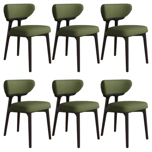 YVYKFZD Esszimmerstühle aus Massivholz, Esszimmerstuhl ohne Armlehnen, Küchenstuhl mit geschwungener Rückenlehne, gepolsterter Küchenstühle aus Leder, für Büros(Dark Green+Black,6PCS) von YVYKFZD