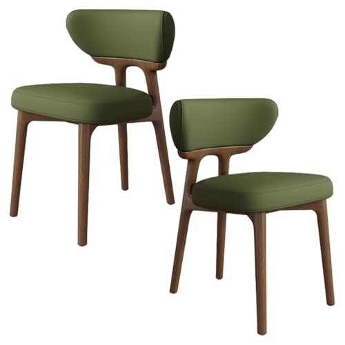 YVYKFZD Esszimmerstühle aus Massivholz, Esszimmerstuhl ohne Armlehnen, Küchenstuhl mit geschwungener Rückenlehne, gepolsterter Küchenstühle aus Leder, für Büros(Dark Green+Walnut,2PCS) von YVYKFZD