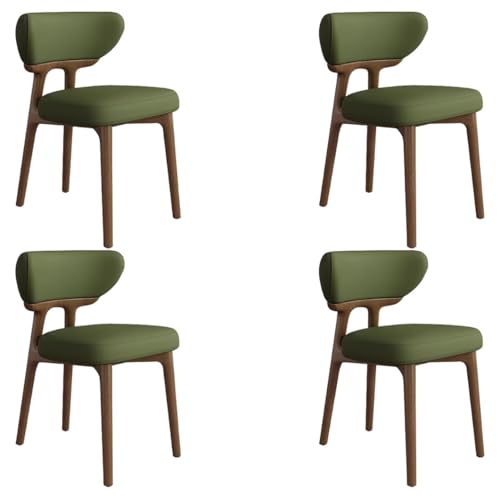 YVYKFZD Esszimmerstühle aus Massivholz, Esszimmerstuhl ohne Armlehnen, Küchenstuhl mit geschwungener Rückenlehne, gepolsterter Küchenstühle aus Leder, für Büros(Dark Green+Walnut,4PCS) von YVYKFZD
