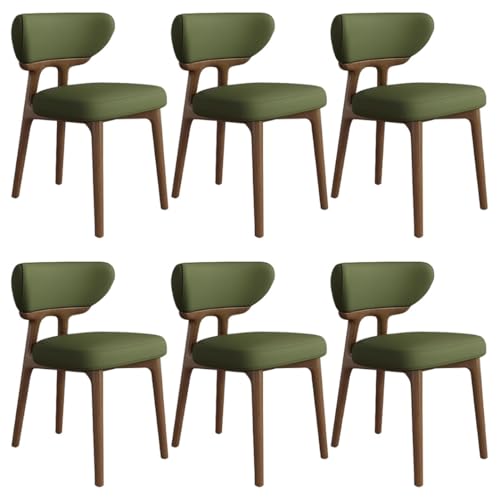 YVYKFZD Esszimmerstühle aus Massivholz, Esszimmerstuhl ohne Armlehnen, Küchenstuhl mit geschwungener Rückenlehne, gepolsterter Küchenstühle aus Leder, für Büros(Dark Green+Walnut,6PCS) von YVYKFZD
