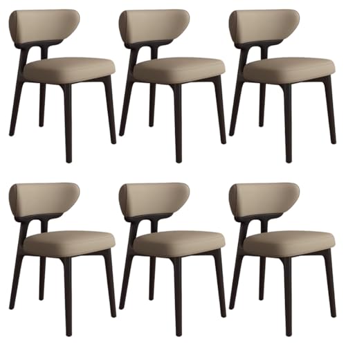 YVYKFZD Esszimmerstühle aus Massivholz, Esszimmerstuhl ohne Armlehnen, Küchenstuhl mit geschwungener Rückenlehne, gepolsterter Küchenstühle aus Leder, für Büros(Dark Khaki+Black,6PCS) von YVYKFZD