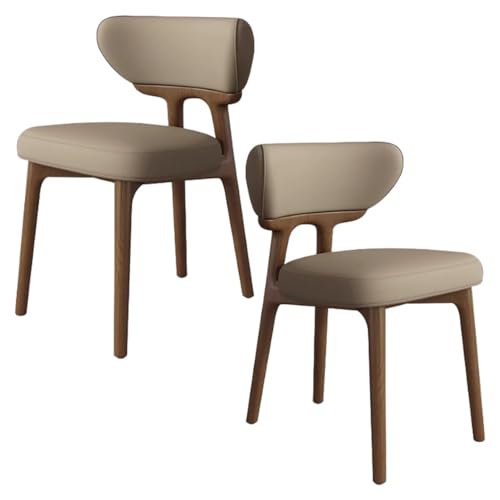 YVYKFZD Esszimmerstühle aus Massivholz, Esszimmerstuhl ohne Armlehnen, Küchenstuhl mit geschwungener Rückenlehne, gepolsterter Küchenstühle aus Leder, für Büros(Dark Khaki+Walnut,2PCS) von YVYKFZD